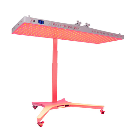 NovaThera full-body red light therapy panel on adjustable stand with rolling wheels
