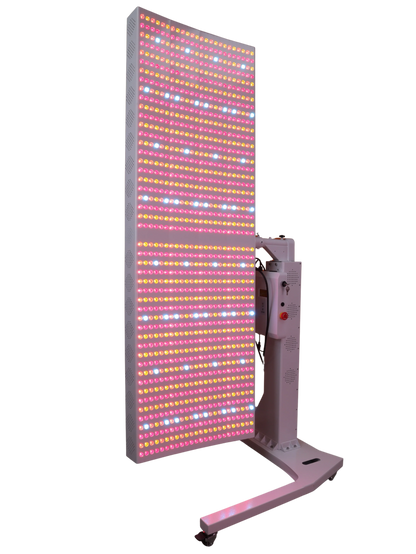 LED light panel with colorful lighting on a white background