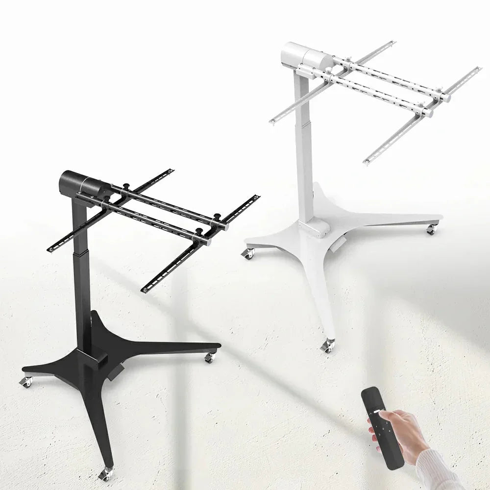 Black and white adjustable electric brackets on wheels with remote control for 360-degree rotation