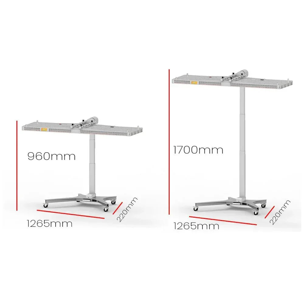 Adjustable red light therapy panel with electric bracket on wheels, 960mm and 1700mm heights