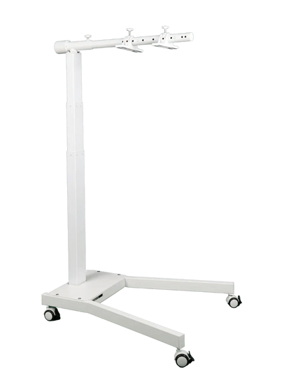 White adjustable mobile stand with 360-degree rotating brackets for red light therapy panels