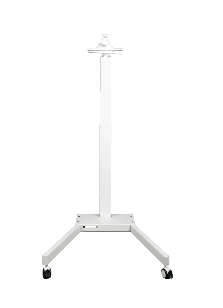 White 360-degree adjustable rotating bracket stand with caster wheels for red light therapy panel