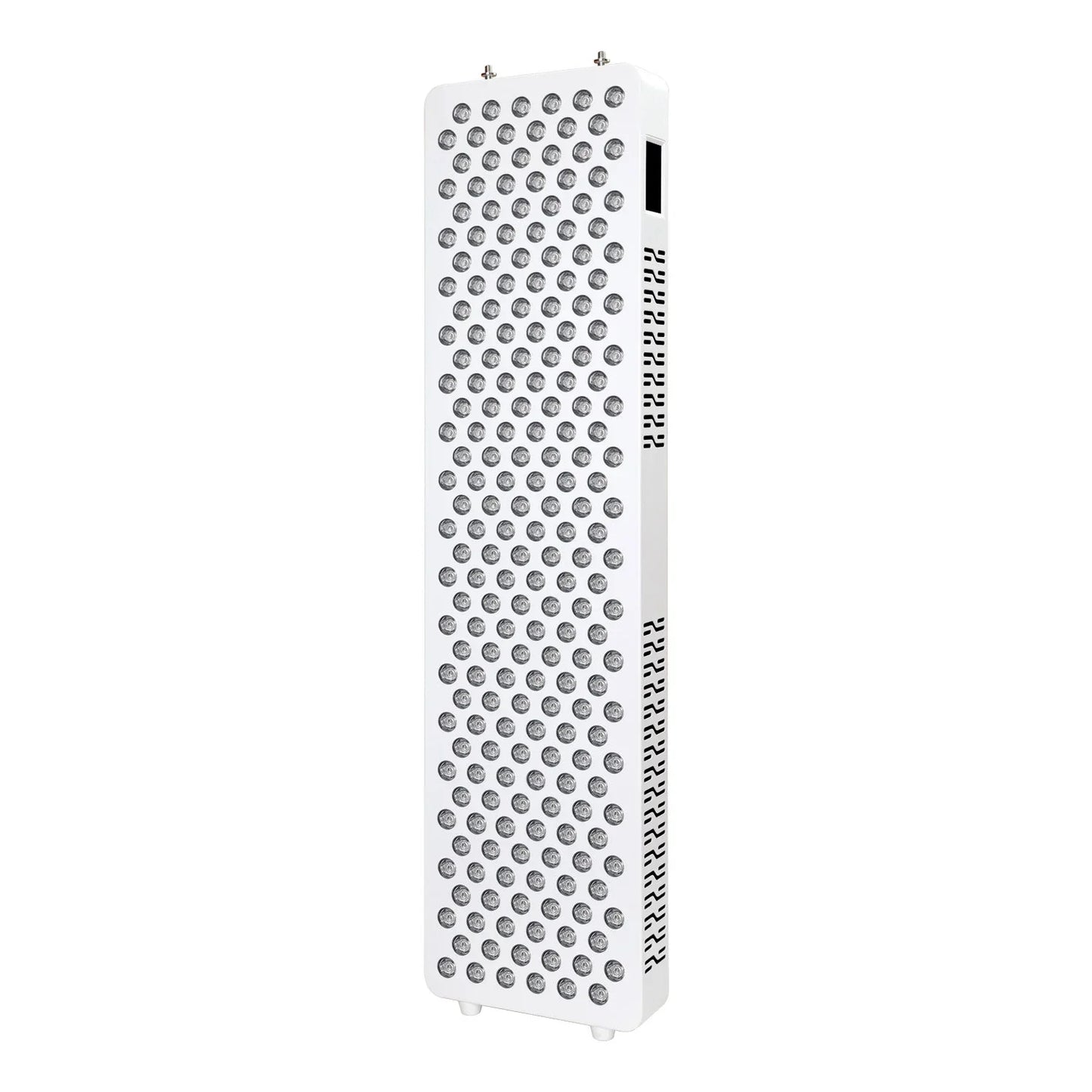 Tall rectangular white LED grow light panel with multiple circular bulbs and cooling vents