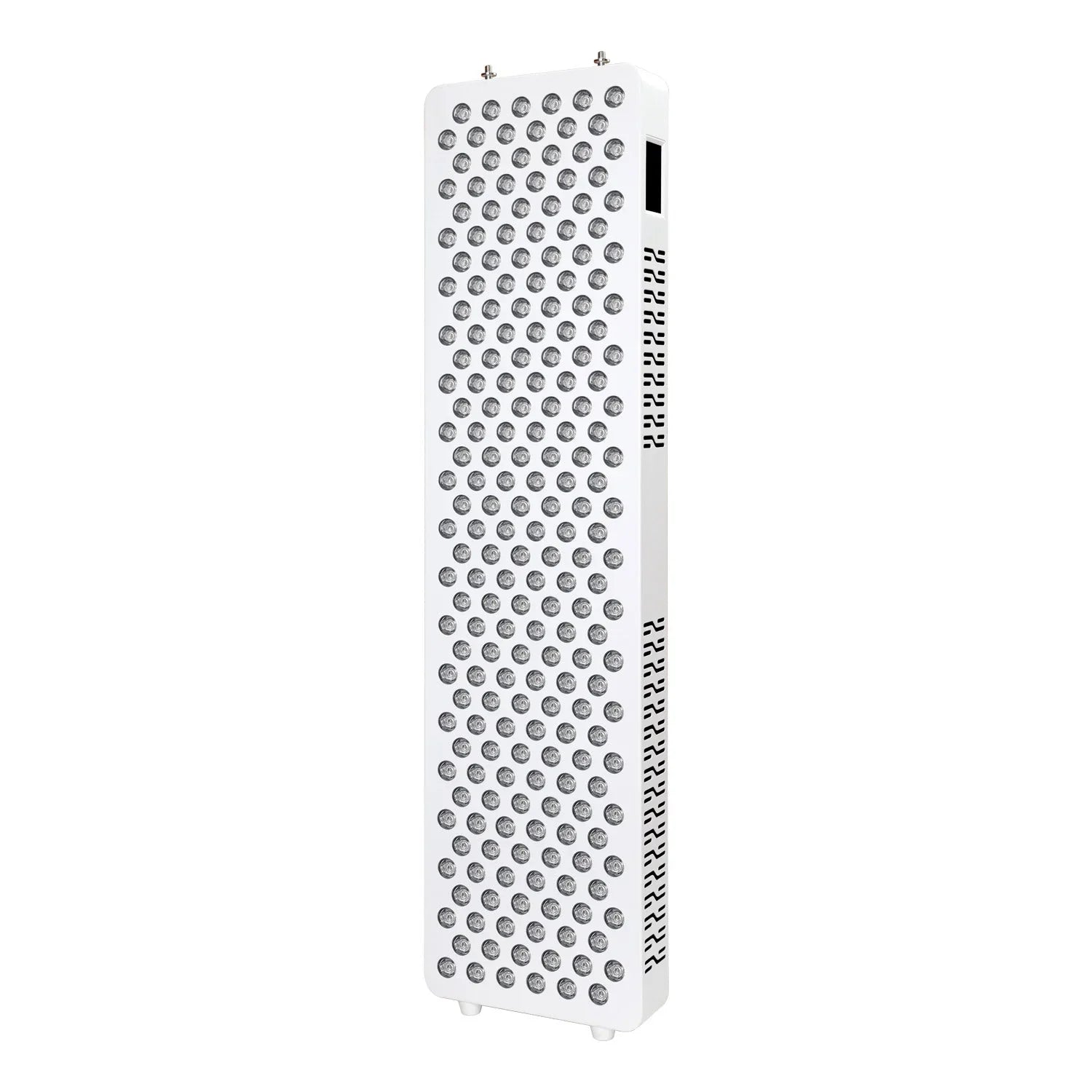 Tall rectangular white LED grow light panel with multiple circular bulbs and cooling vents