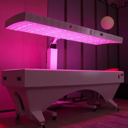 NovaThera premium red light therapy full-body LED panel system with pink glowing lights in a room